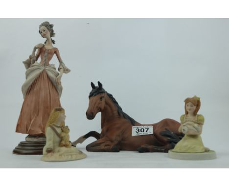 A collection of figures to include Capodimonte lady figure, 2 small Wedgwood figures of children playing and matt Beswick Spi