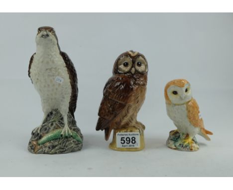 Beswick Whyte and Mackay Whiskey decanter Tawny Owl, Beneagles decanter Osprey and small owl 2026 (3)