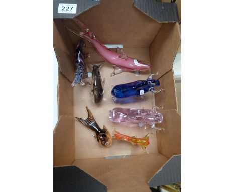 A collection of mid century glass figures likely to be Murano, of horses bulls, sharks etc (7)