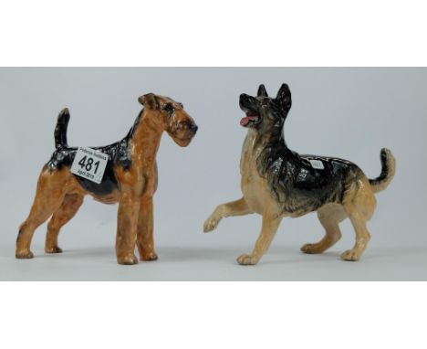 Royal Doulton Airedale Terrier HN1023 and Alsatian Playing (2) 