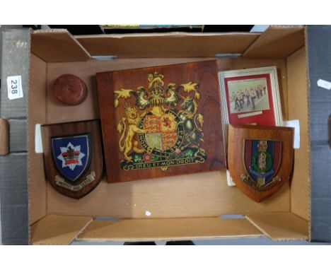 A collection of military related items including Nigmegen marching medal, Army wood badges etc