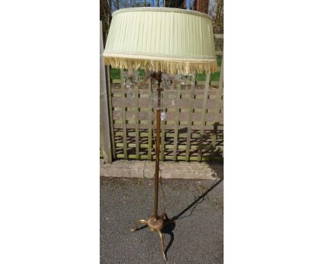 Decorative brass and crystal four branch standard light with original shade 
