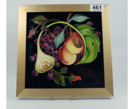 Moorcroft square plaque decorated in the Queens choice design  and dated 2000, in wood frame, 25cm x 25cm  (marked GR for gra