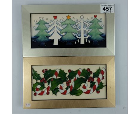 Moorcroft trial framed plaques with seasonal designs both 25cm x 14cm (2) 