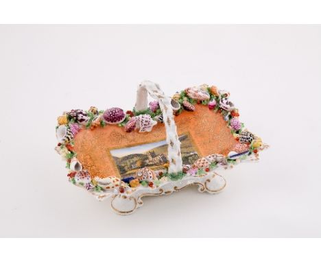 A Chamberlains (Worcester) topographical basket, circa 1840, painted with a view of Great Malvern Priory, titled 'Malvern' to