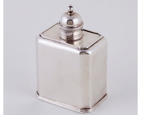 A George II silver tea caddy, John Pero, London 1742, of canted rectangular form, the unmarked sliding top and removable cap 