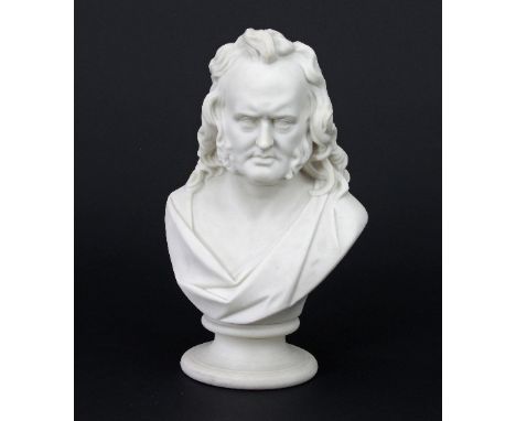 A W H Kerr & Co Worcester parian bust depicting a gentleman with long hair and whiskers, on a socle base, 29.5cm high