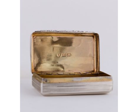 A William IV silver snuff box, Thomas Shaw, Birmingham 1831, with reeded decoration and foliate thumb-piece, monogrammed C R,