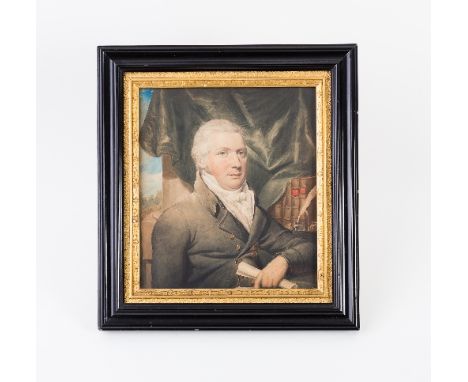 English School, circa 1800/Portrait of a Literary Gentleman/half length, seated by his desk holding a manuscript/watercolour 