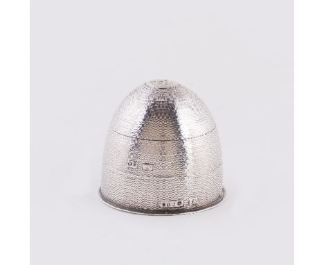 A Victorian novelty silver cruet set, TJ, London 1857, of beehive form, engine turned decoration throughout, the hinged base 