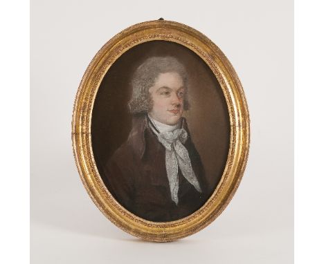 School of John Downman/Portrait of a Gentleman/half length, wearing a brown coat and white cravat and/Portrait of his Wife/ha