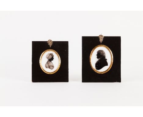 William Hamlet/Portrait Silhouette of Miss Coley/plaster back reverse glass painting, 6.5cm x 5.5cm oval and/Portrait Silhoue