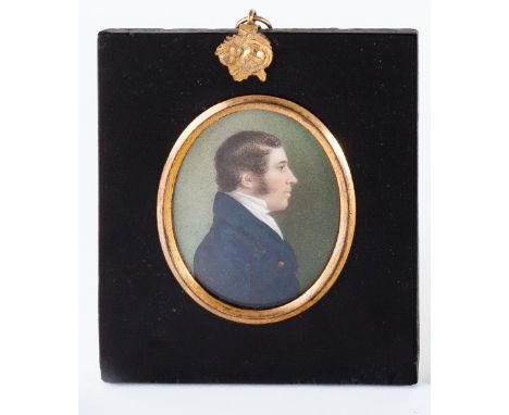Early 19th Century English School/Portrait of a Gentleman/head and shoulders in profile, wearing a blue coat/watercolour on i