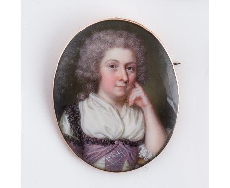 Attributed to James Scouler/Portrait of a Lady/head and shoulders, with grey curly hair, wearing a white chemise and lavender