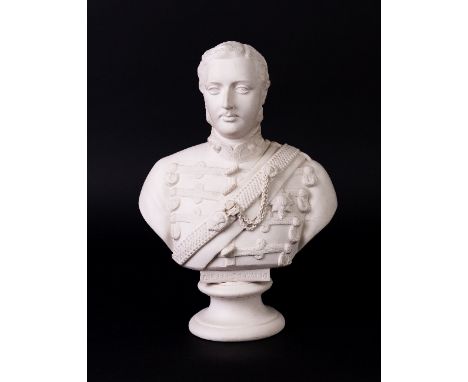 A parian portrait bust of Albert Edward Prince of Wales in military uniform, Art Union of London 1864, after Morton Edwards, 