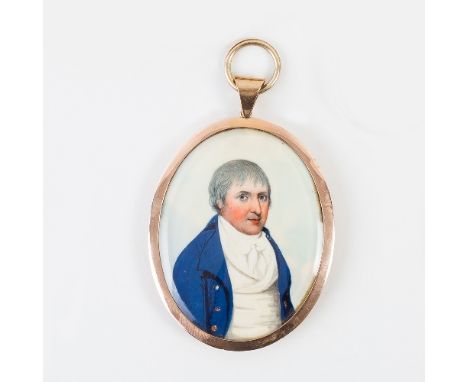 Attributed to Frederick Buck/Portrait of a Gentleman/half length, wearing a blue coat and white waistcoat/the reverse with mo