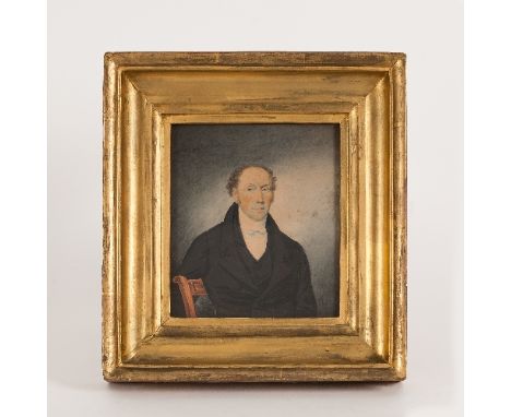 Early 19th Century English School/Portrait of a Gentleman/half length, seated wearing black and/Portrait of his Wife/half len