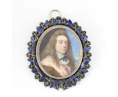 Follower of Samuel Cooper/Portrait Miniature of a Parliamentarian Officer/head and shoulders, with long hair, white stock and