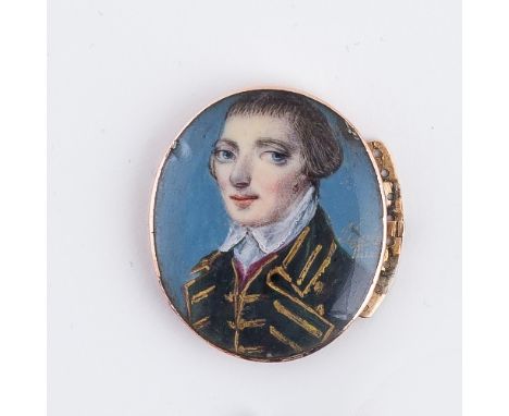John Lewis/Portrait of a Young Gentleman/head and shoulders, wearing a black coat with gold braid/signed J Lewis Pinxit/water