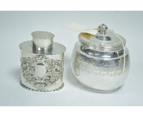A silver tea caddy, by Josiah Williams &amp; Co, London 1895; together with a plated metal tea caddy, by Skinner &amp; Co, Lo