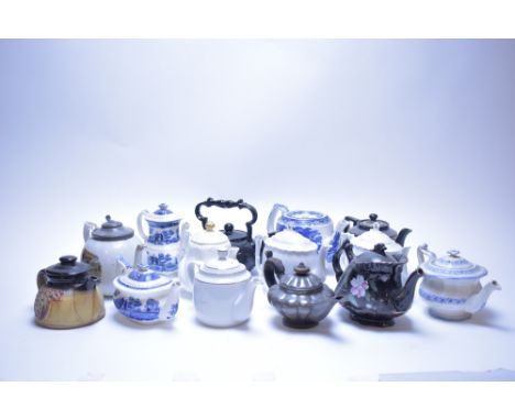 Fourteen 19th Century and 20th Century teapots of varying sizes, makers to include: Copeland Spode and Coalport.
