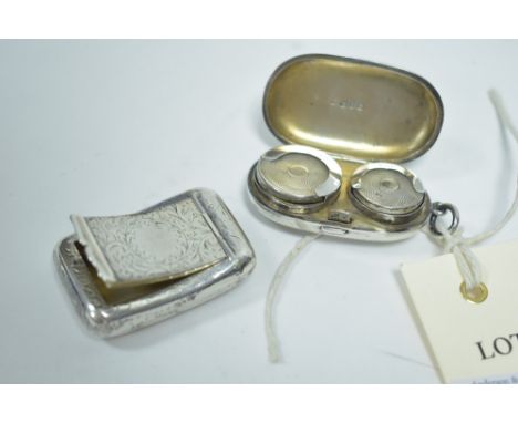 A silver sovereign case, by Hayes Brothers, Birmingham 1892, fitted for full and half sovereigns; together with a silver snuf