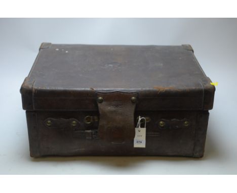 A vintage leather travelling trunk, by Peter Haworth &amp; Sons, Manchester, with canvas interior.