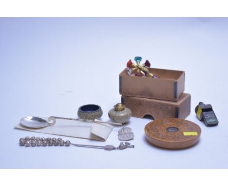 Mixed items, to include: an Elkington silver Roman spoon with letter describing it's discovery on the property of Sir Audley 