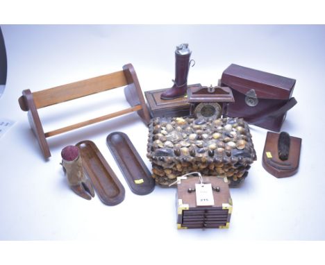 Mixed antique collector's items, to include: treenware boxes and pen stands; Siemens 8mm cine camera; a book trough; a deer f
