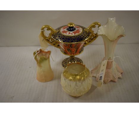 A Foley "Faience" of Chelsea style covered vase with gilt decoration; Royal Worcester blush ware; and a Royal Ivory porcelain