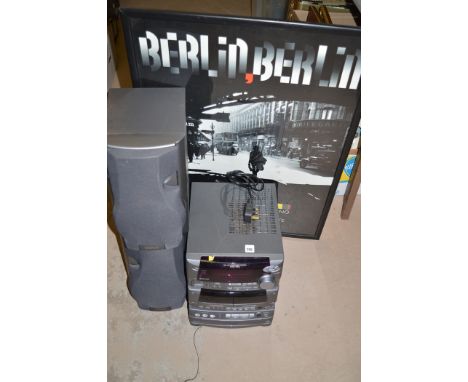 A Kenwood mini hi-fi component system, with cassette and rotary CD player; and a pair of Kenwood LF-N550L three-way speaker s