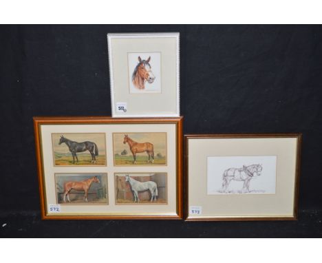 Dorothy Margaret and Elizabeth Mary Alderson - portrait of a horse, signed and dated '78, watercolour; portrait of a draught,