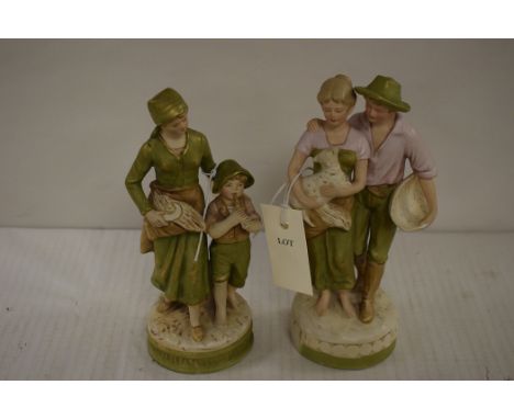 Two Royal Dux Bohemia figural groups, the first is a farming couple and lamb No.2343; and the other of mother and child No.24
