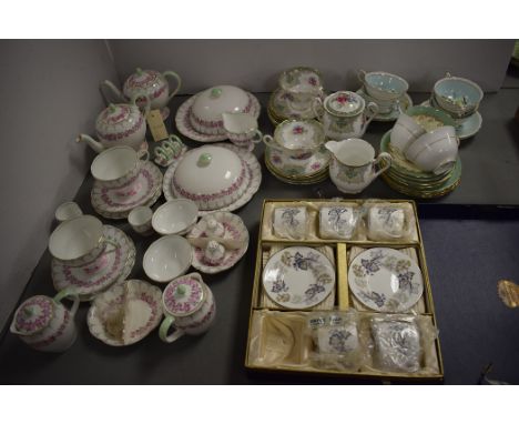 A Shelly "Georgian" pattern part-tea service; and tea cups and saucers by Paragon; " Coalport "Camelot" six coffee and saucer