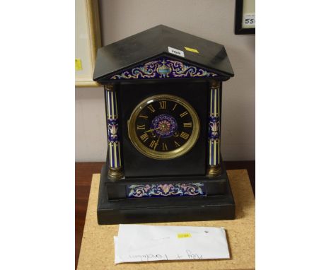 Japy Freres: a late 19th Century mantle clock the architectural style slate case with decorative enamel panels and two brass 