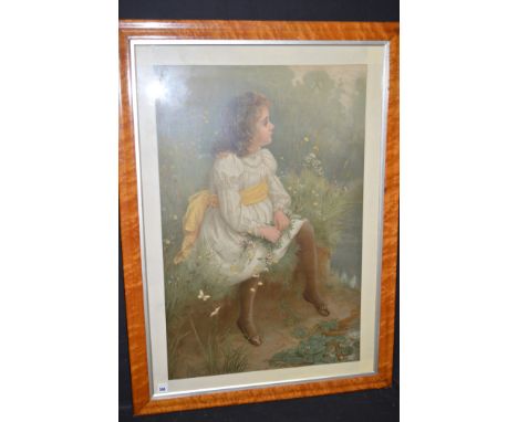 A Pear's chromolithograph poster of a girl in white dress with yellow sash.