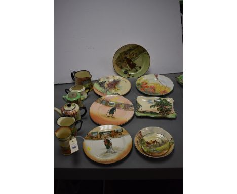 Royal Doulton "Gaffers" tea pots; and Royal Doulton plates various designs. 