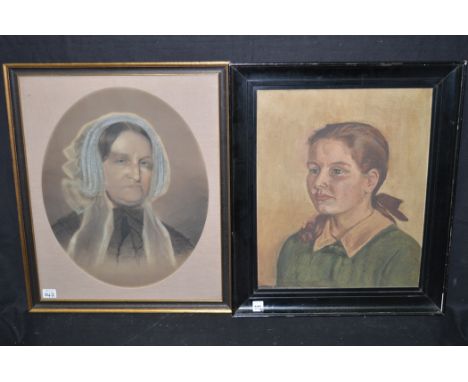 A pastel drawing, by A*** Brown - Portrait of a woman wearing a lace cap, signed and dated April '55; together with an oil pa
