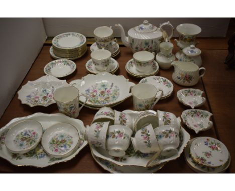 An Aynsley " Wild Tudor" pattern part tea service, to include: teapot, tea cups, saucers, side plates, cream, sugar and other