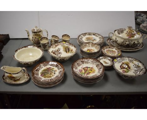 A Paisley part dinner service "Game Series", a member of The Royal Worcester Group; to include: tureens, coffee pot, teacups,