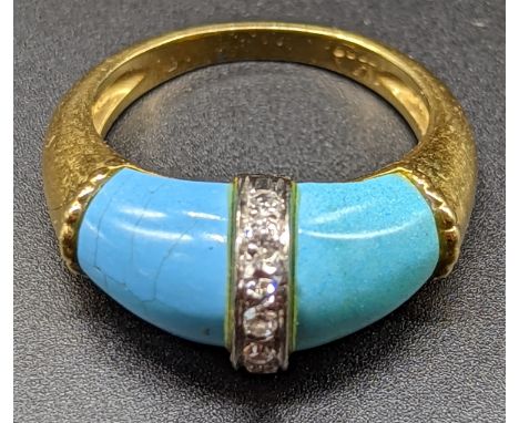 A Kutchinsky turquoise and diamond ring, mounted on 18ct yellow gold, Kutchinsky signature and 18ct hallmarks as well as a se