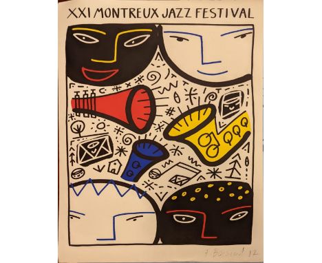 XXI Montreaux Jazz Festival poster, offset lithograph, printed signature, full sheet, H.70cm W.50cm
