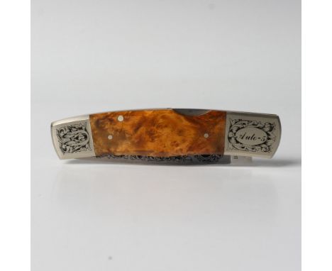 This NIB Browning Gold Classic Auto-5 Folding Pocket Knife (Model KLC08444) features a 3" 440C stainless steel drop point bla