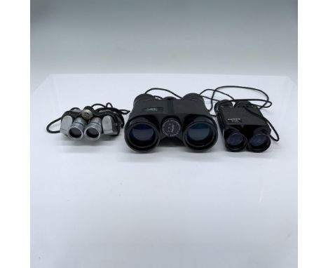 This lot includes a pair of Jupiter Jr. mini binoculars and Konica Minolta 8x20 A07582 binoculars. The largest pair are the F