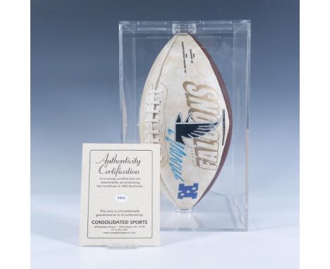 This limited edition ball was specially designed for the Atlanta Falcons, in 2000. In the area below the laces is the team's 