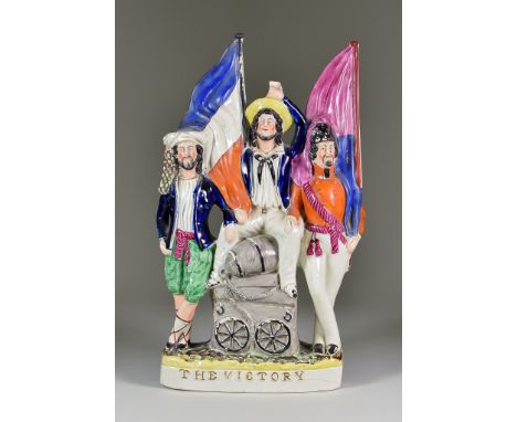 A Staffordshire Titled Group Flat Back Pottery Figure - "The Victory", circa 1856, 13.5ins high Note: The source for this mod