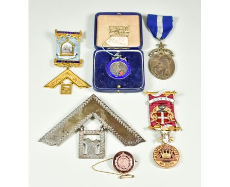 A Group of Masonic Jewels, and Ephemera belonging to the late W.Bro. G E Cooper, comprising - 9ct gold 1954-1955 festival med