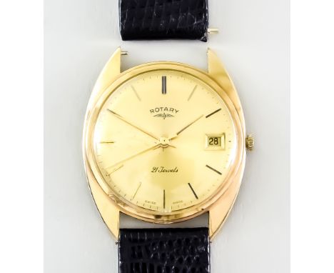 A 9ct Gold Cased Automatic Gentleman's Wristwatch by Rotary, 35mm diameter case, champagne gold dial with gold baton numerals