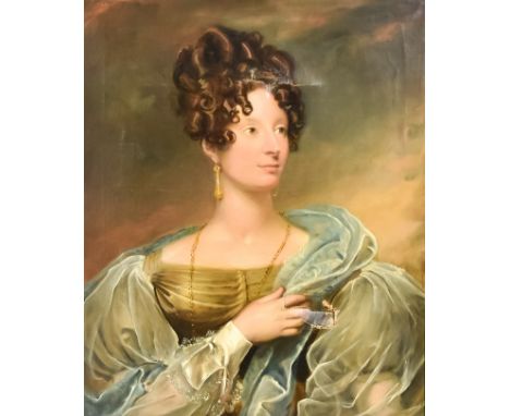 Samuel Drummond (1765-1844) - Oil painting - Shoulder length portrait of Emma Delmar, canvas 30ins x 25ins, in gilt moulded f