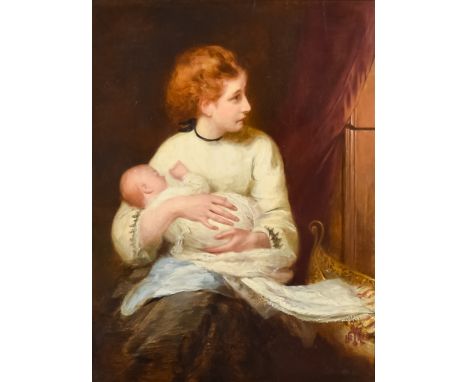 Henry Harrison Martin (act. 1847-1882) - Oil painting - "During the Siege of Paris"- study of young mother and child, monogra